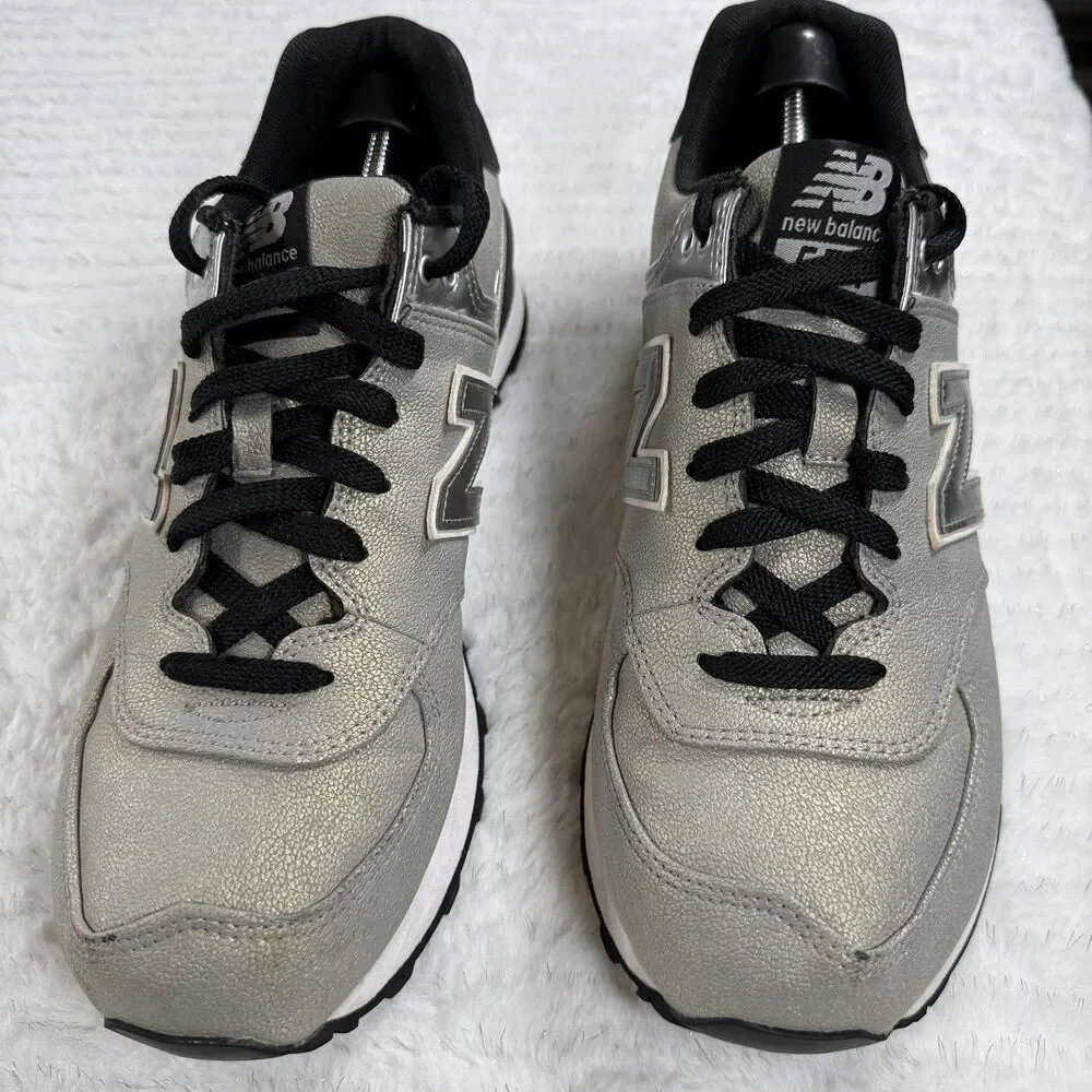 New Balance 574 Silver Gold Black Running Shoes WL574SFI Women's Sz 9.5